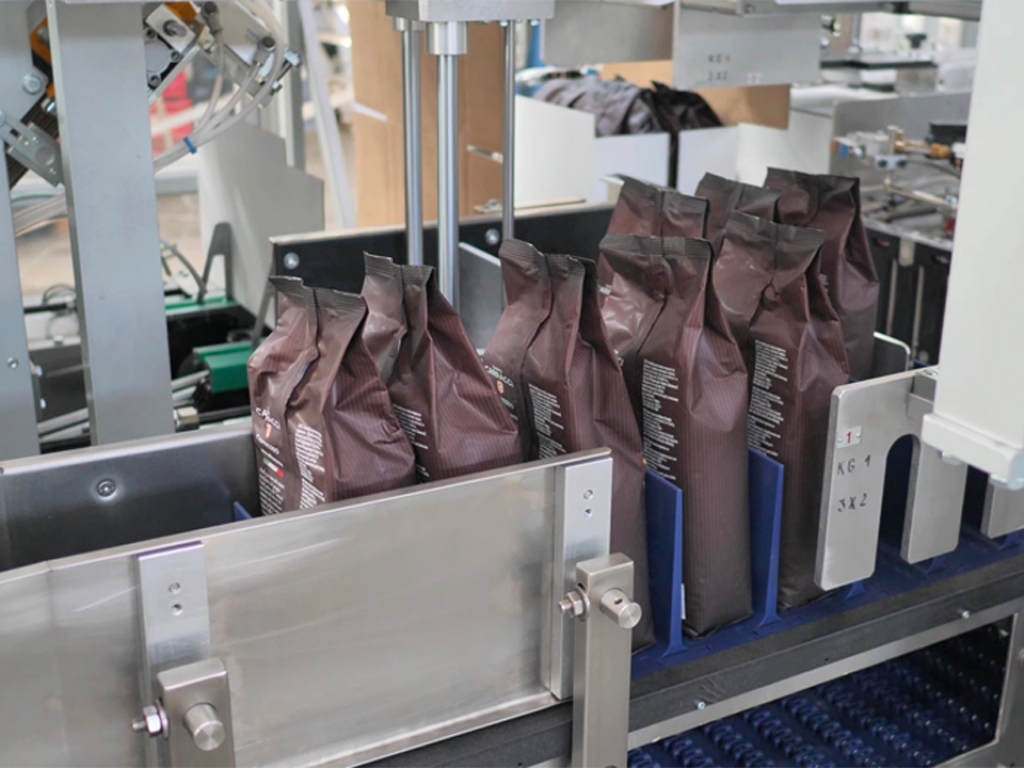 different packaging for coffee beans, ground coffee and capsules. AP200W wrap around coffee case packer