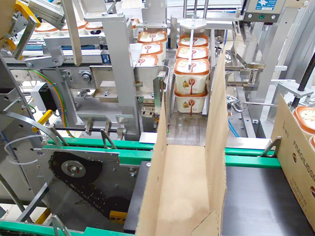 Incartonatrice wrap around per vaschette di gelato