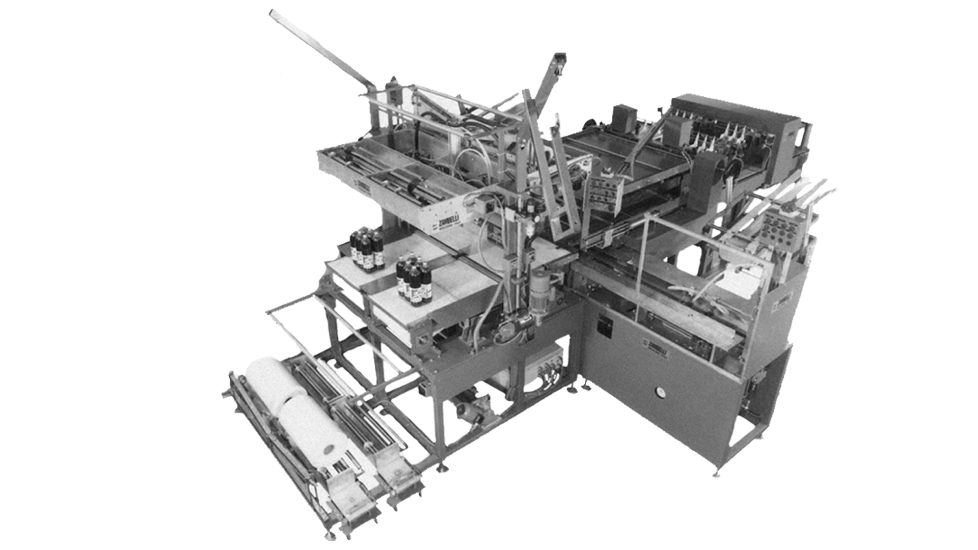 Double-track bundler and wrapper for circular-based products created in 1982