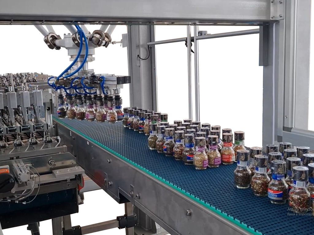 Movimentazione robot vasetti di vetro